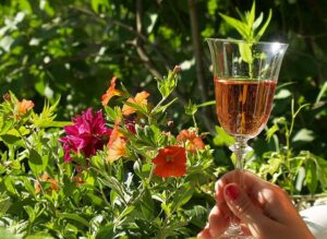 Wein Glas und Blumen